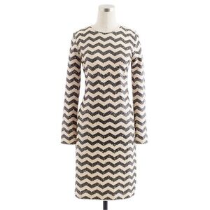 J. Crew Beaded Black and White Chevron Long Sleeve Dress